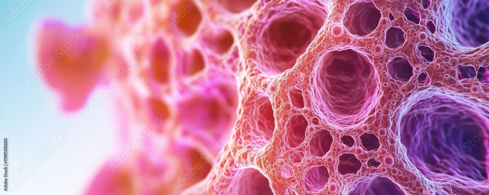 Poster dust pollution concept. close-up view of colorful cellular structures under microscopic lens.