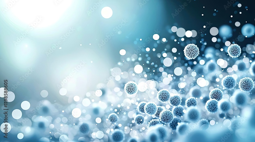 Poster dust pollution idea. abstract representation of cells with blue tones and shimmering light effects.