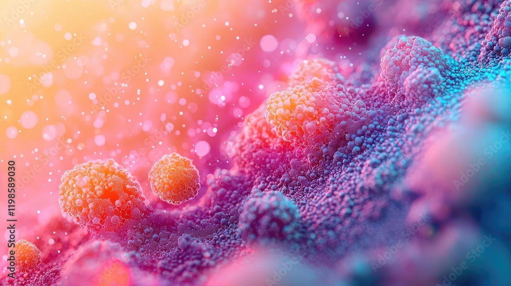 Poster dust pollution concept. abstract microscopic view of colorful bacteria on a textured surface.