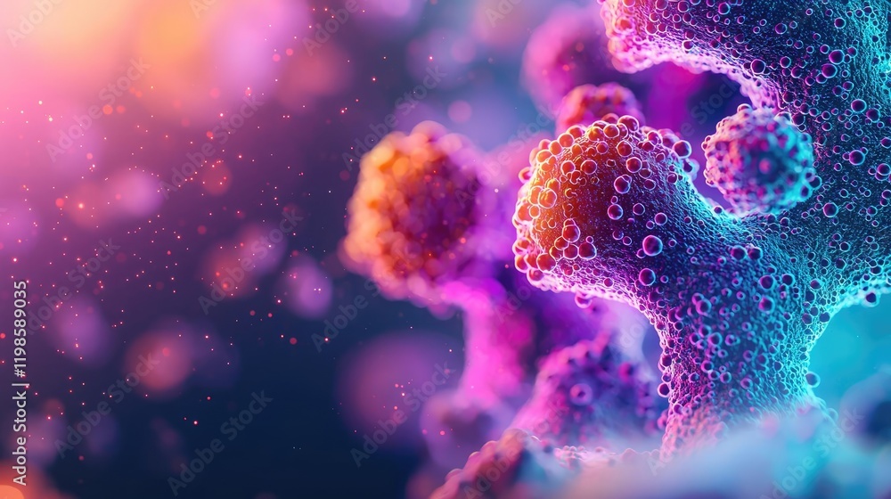 Poster dust pollution concept. magnified view of colorful cells in an abstract background showcasing biolog