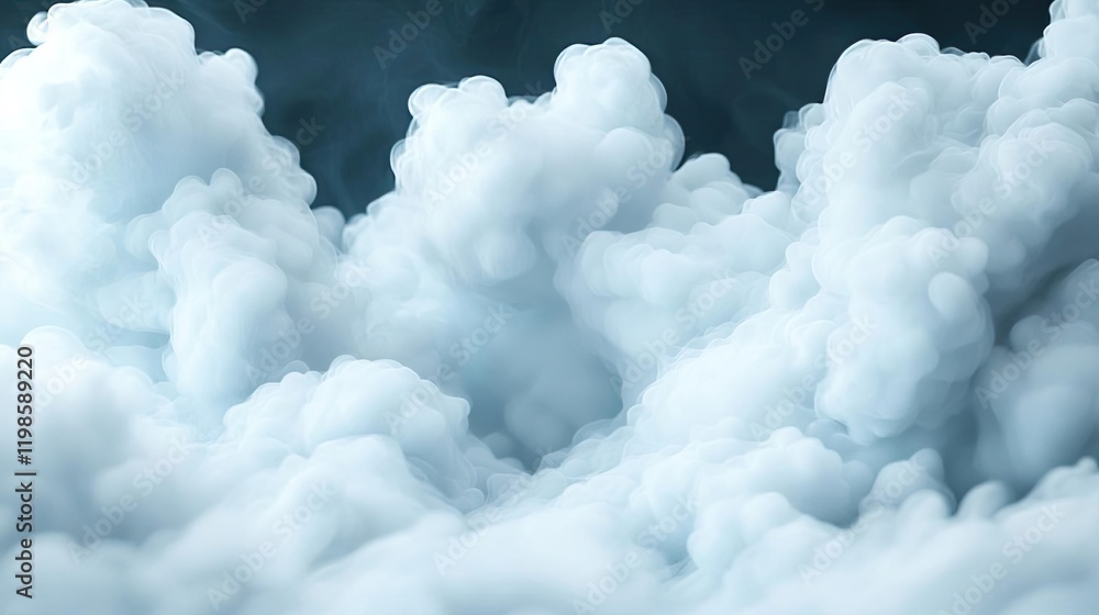 Poster dust pollution idea. fluffy white clouds against a dark background creating a serene sky atmosphere.