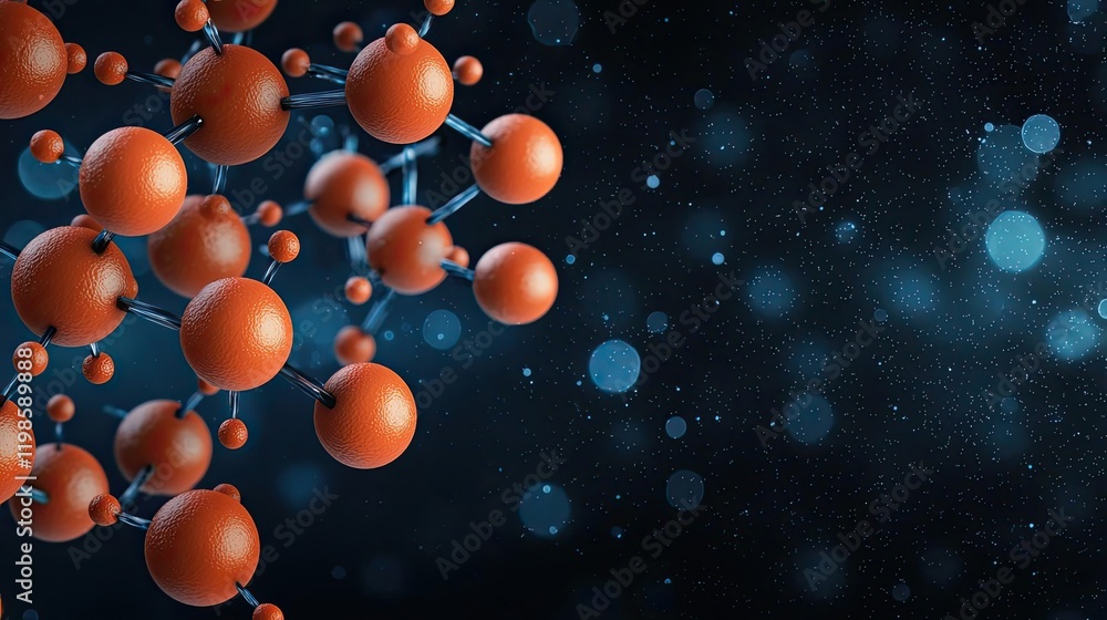 Aufkleber dust pollution idea. abstract molecular structure with orange particles on a dark blurred background