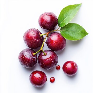 Vibrantly Ripe Fruit Adorned with a Fresh Leaf Against a Spotless White Background