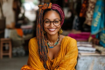 Fototapeta premium A woman of African descent who is cheerful about her life