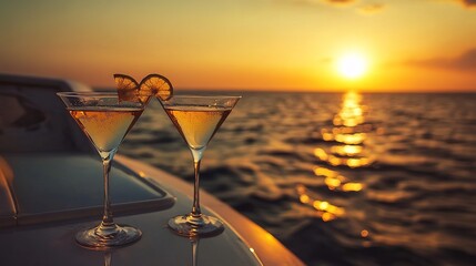 Enjoying sunset cocktails on a private yacht beachfront photo relaxing atmosphere idyllic scene