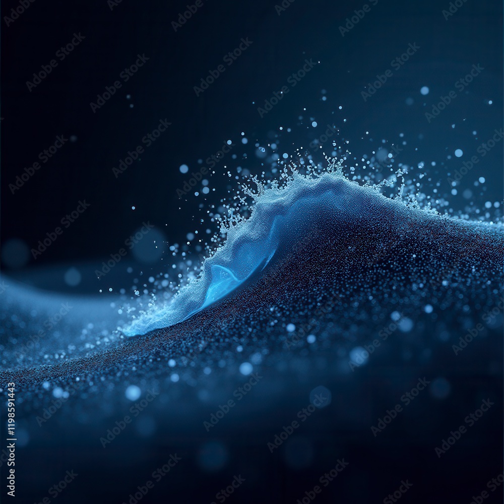 Poster abstract wave with moving dots and lines. flow of particles. cyber technology illustration