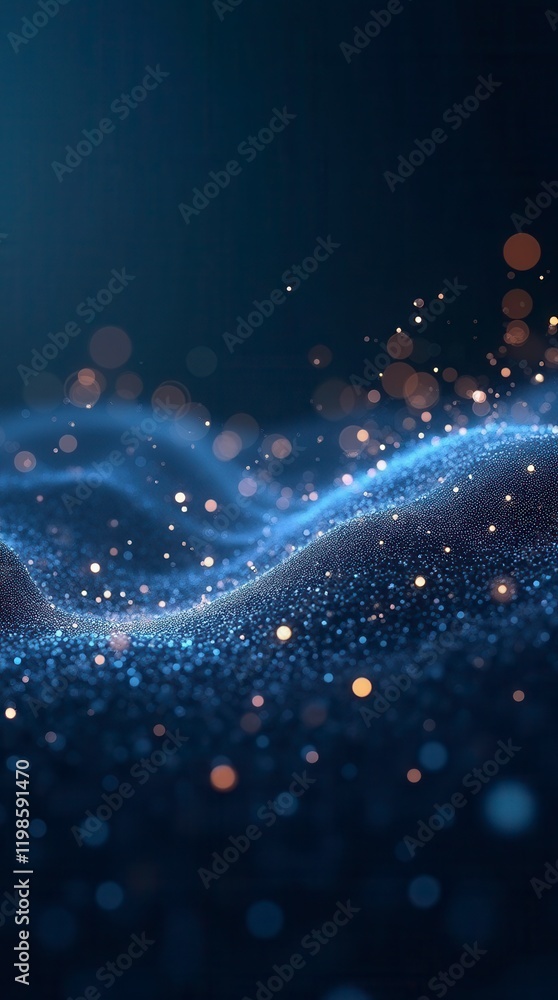Poster abstract wave with moving dots and lines. flow of particles. cyber technology illustration