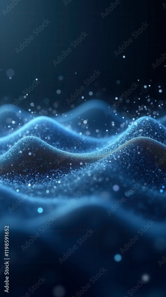 Poster abstract wave with moving dots and lines. flow of particles. cyber technology illustration