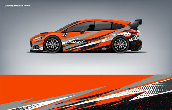 car wrap livery design Hatchback racing wrap decal or livery design.