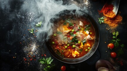 Chicken soup on a hot pot