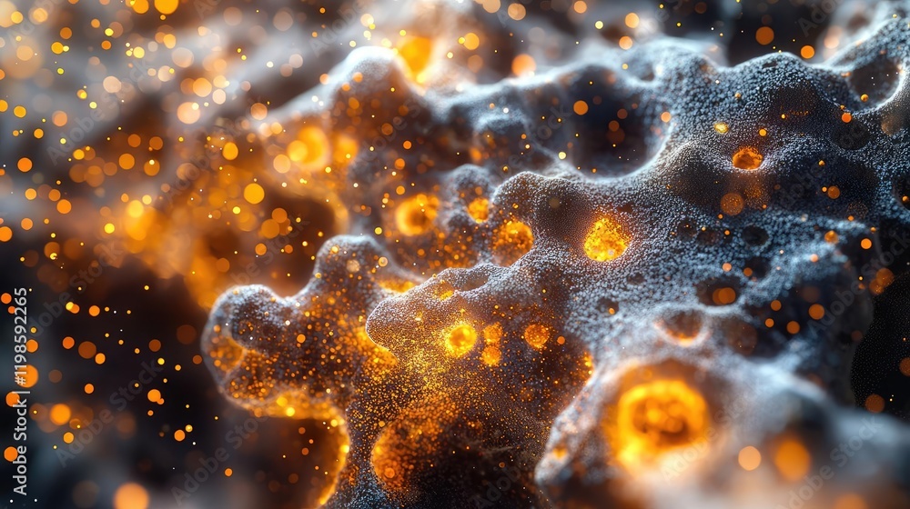 Poster dust pollution idea. abstract microscopic view of glowing particles creating beautiful textures.
