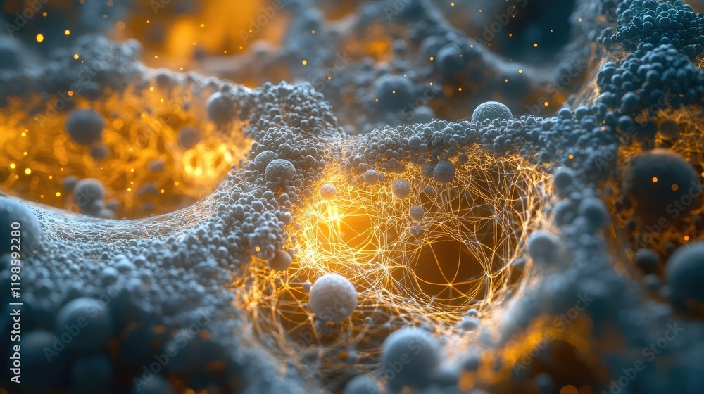 Poster dust pollution idea. abstract representation of molecular structures with glowing elements and textu
