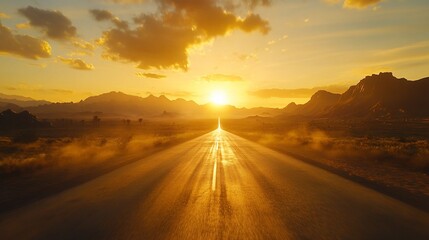 Fototapeta premium Desert highway sunset, journey, adventure, hope