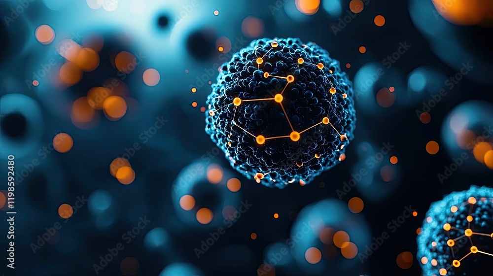 Poster dust pollution idea. abstract molecular structure with vibrant colors in a scientific visualization.