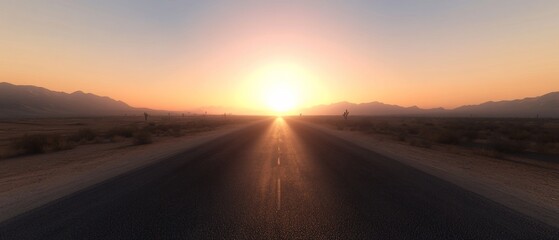 Fototapeta premium Desert highway sunset; road trip; mountains