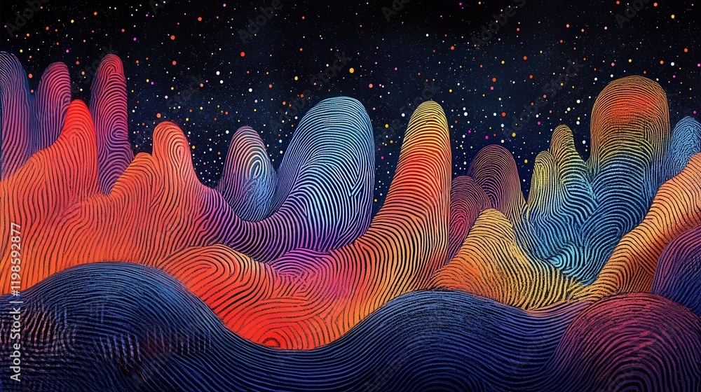 Poster fingerprint analysis, showing unique ridge patterns and classification techniques
