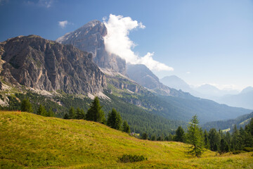 Fototapeta premium Alpine meadow in the mountains, The Dolomites, Italy