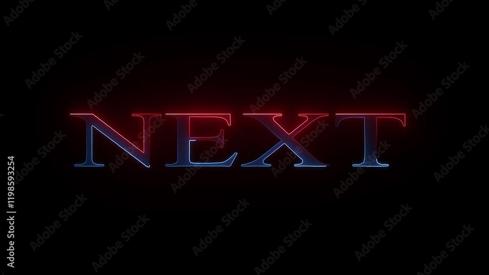 Poster glowing neon next text animation with black background animation video 4k.