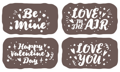 Retro Valentine's Day graphic typography lettering decorative. black and white Hand drawn vintage love short phrase with heart pattern. Crayon drawing handwritten romantic card. Love mine sticker.