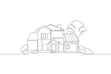 Fototapeta premium House One Line Continuous. Line Art Home. Modern Building Hand Drawn Vector Art, Continuous One Line Drawing. Outline Drawing of Simple House for Minimalist Design Isolated on White Background. 