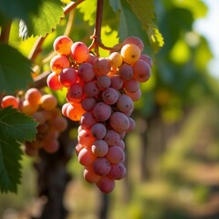 In A Sun-Drenched Vineyard, Vibrant Clusters Of Ripe Grapes Hang From The Vines,