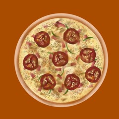 Hand drawn illustration of pizza with pepperoni,mushroom and cheese suitable for food poster design