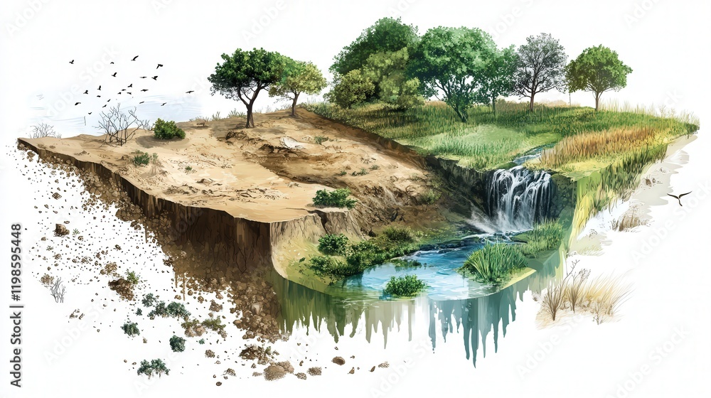 Poster diagram of a biome, showing the types of ecosystems that exist within a particular region,