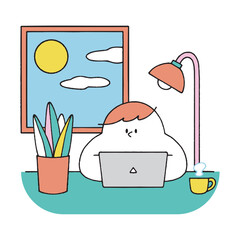 在宅ワーク中の男性(朝)