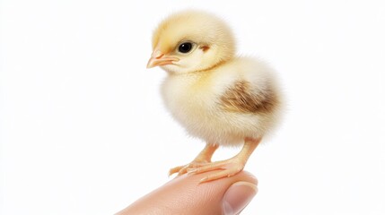 Obraz premium A Tiny Chick Standing on a Finger