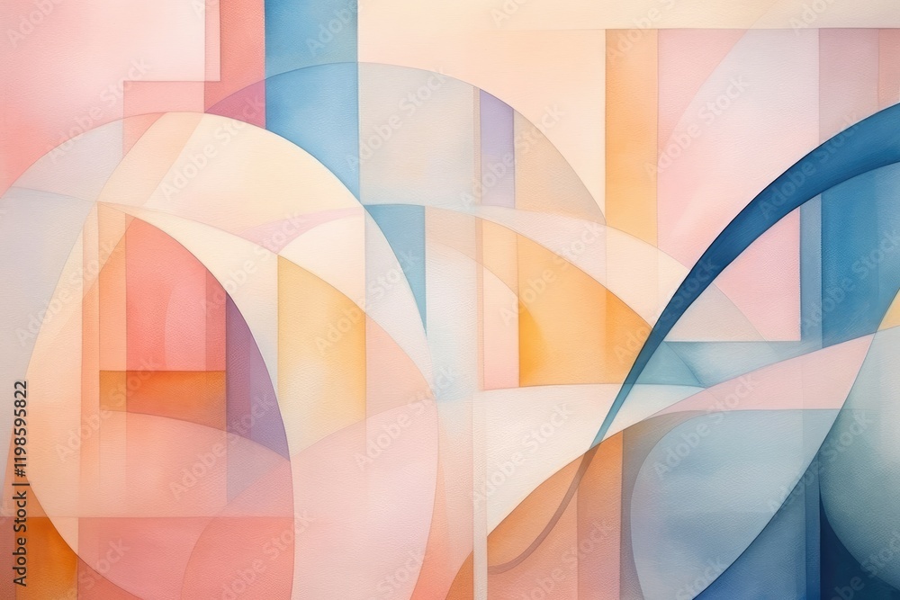 Poster soft pastels intertwine creating a serene abstract composition with overlapping curves and geometric