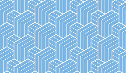 Abstract geometric pattern with stripes, lines. Seamless vector background. White and blue ornament. Simple lattice graphic design