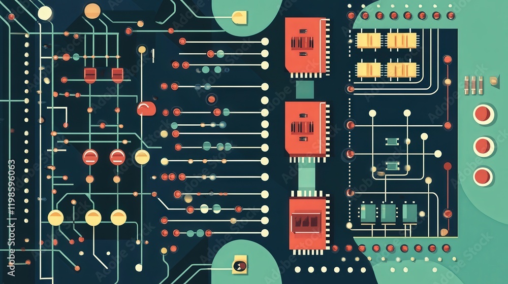 Poster diagram of a digital counter circuit, showing how flip-flops and logic gates are used