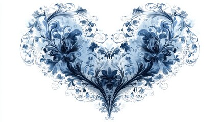 Elegant Floral Heart Design in Blue and White Tones