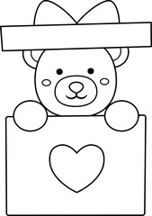 Valentine's Day little teddy bear sitting in gift box outline.
Bear sitting in gift box coloring page.
For celebrating Valentine's Day, wedding or birthday.
Valentine's Day icon element Isolated.
