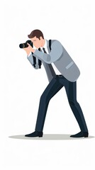 Man Calibrating a Digital Camera in an Animated Office Atmosphere for an Upcoming Shoot. Generative AI