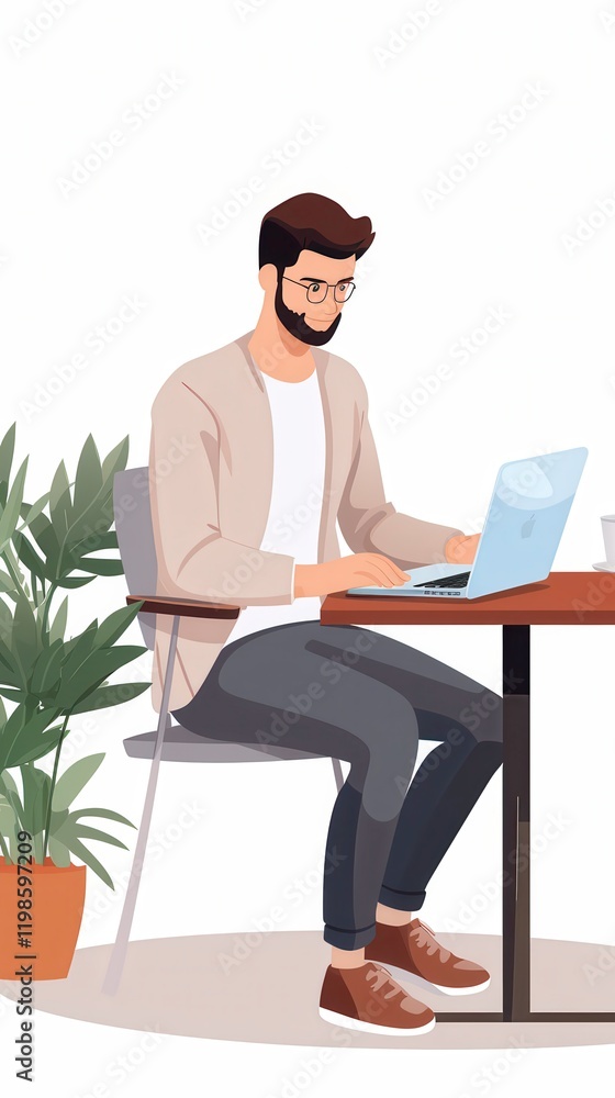 Poster man working on e-commerce product listings in a modern office setting. generative ai