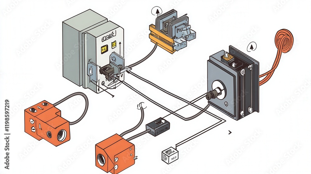 Poster relay-based control circuit, illustrating how a low-voltage signal can trigger a relay to control a 