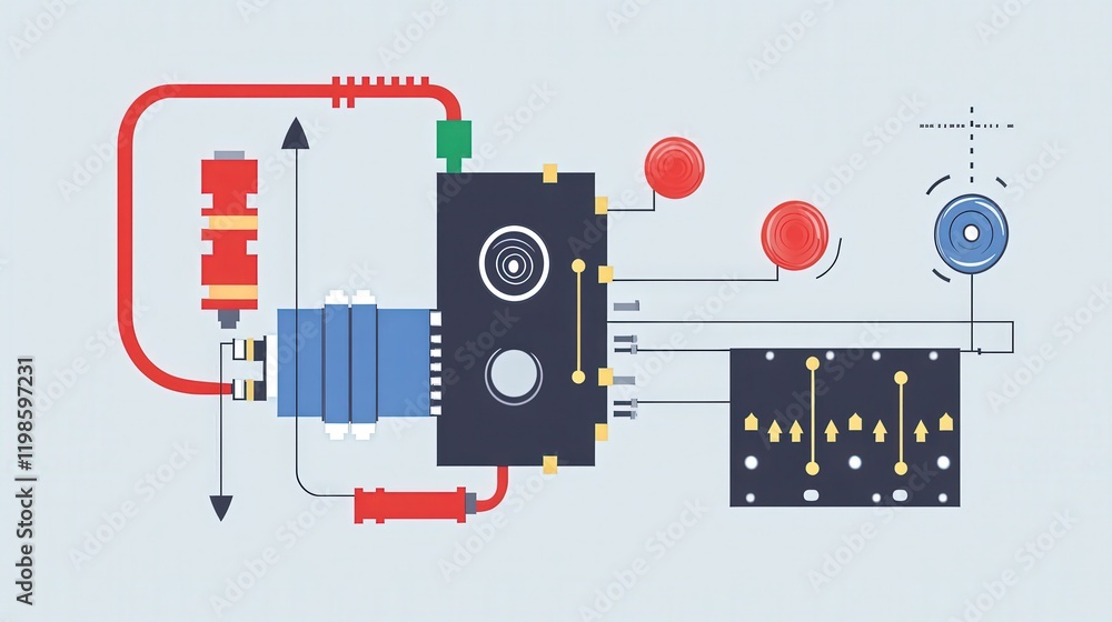 Poster relay-based control circuit, illustrating how a low-voltage signal can trigger a relay to control a 