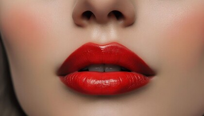 Fototapeta premium close up lips of woman,Red Lips,woman's attractive lips with red lipstick.