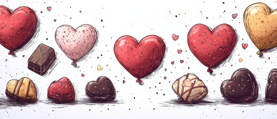 Colorful Balloons and Heart-Shaped Chocolates for Romantic Occasion