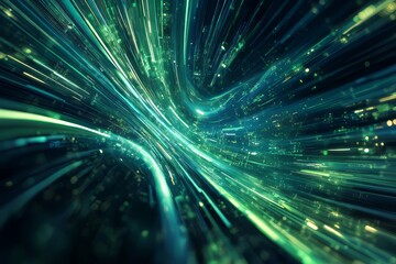 Futuristic Green Light Trails, Abstract Technology Background