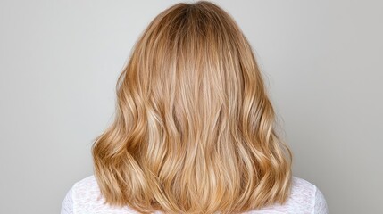 Fototapeta premium Woman's blonde wavy hair, back view, studio shot, neutral background, hair care