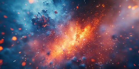 Fototapeta premium Fiery cosmic collision, abstract art, energy, space