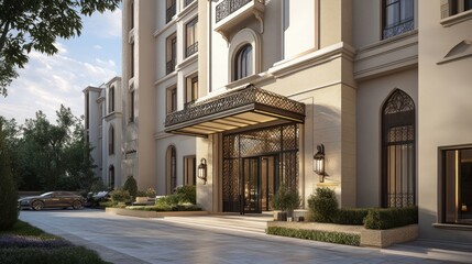 Obraz premium Elegant Building Entrance: Architectural Grandeur