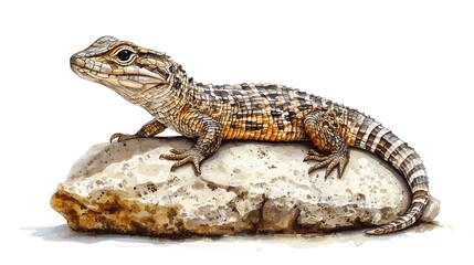 Naklejka premium A Detailed Watercolor Painting of a Gila Monster Resting on a Rock.