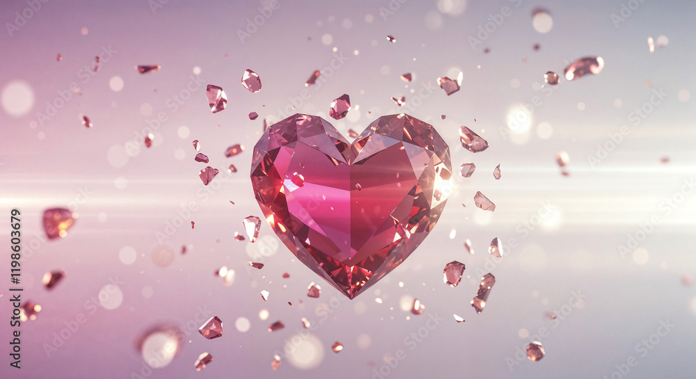 Poster ruby heart with shards for valentines day . generative ai