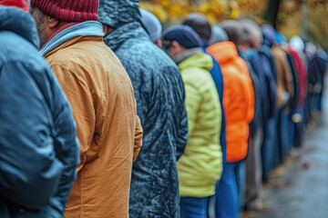 People waiting in line at a food bank, highlighting the rise of unemployment