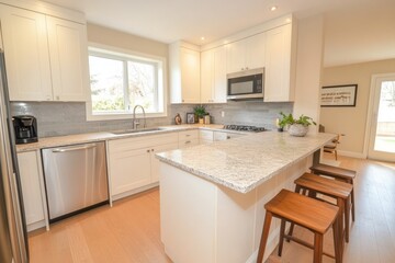 Modern White Kitchen Island with Granite Countertops