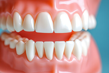 Obraz premium Close-up of dental veneers on a model jaw
