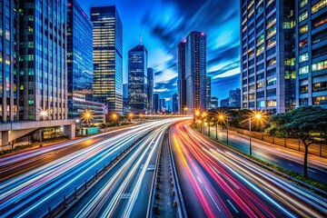 Obraz premium Long Exposure City Lights Blurred Motion Night Photography